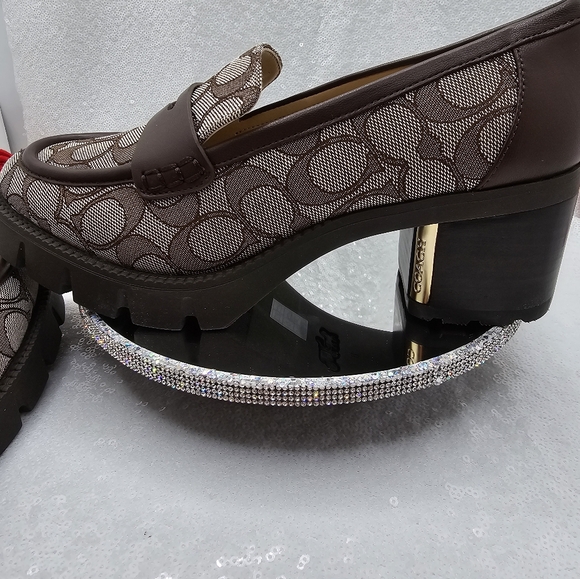 Coach Cora Loafer Pump Signature Jacquard Office Casual Chunky Classic - Picture 9 of 12